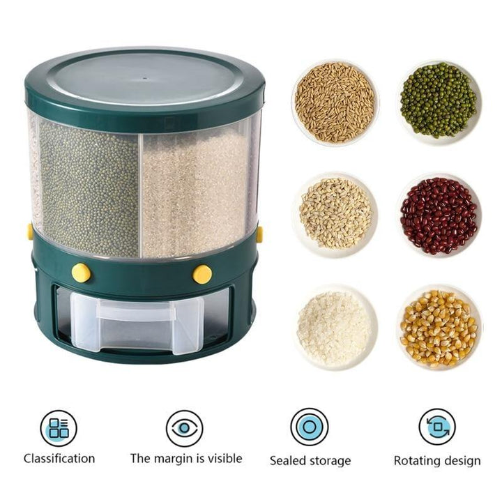 Lisslune | 6 Grid Rotating Rice Storage Box Dispenser