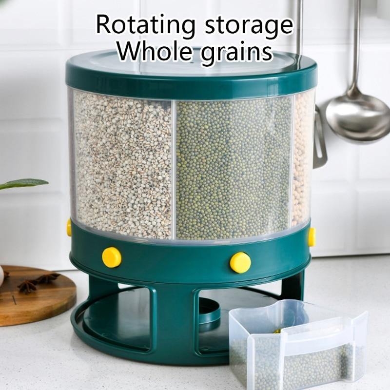 Lisslune | 6 Grid Rotating Rice Storage Box Dispenser