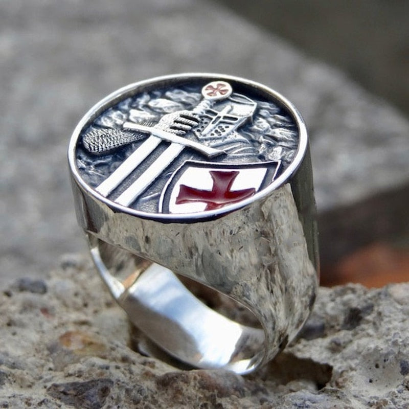 Lisslune | Mens Knights Templar Red Cross 316L Stainless Steel Rings for Men