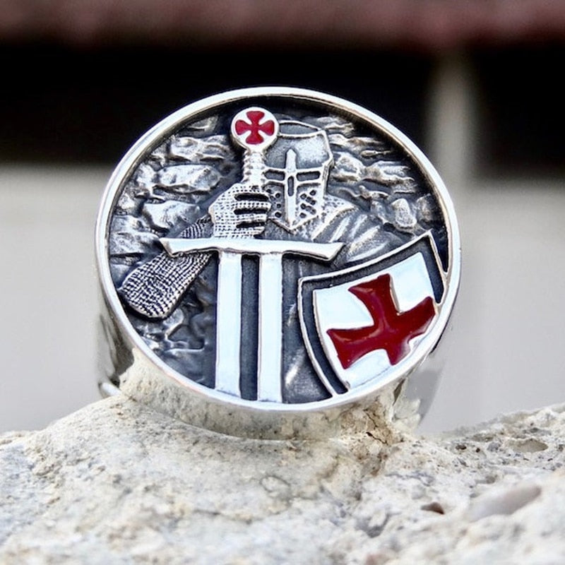 Lisslune | Mens Knights Templar Red Cross 316L Stainless Steel Rings for Men