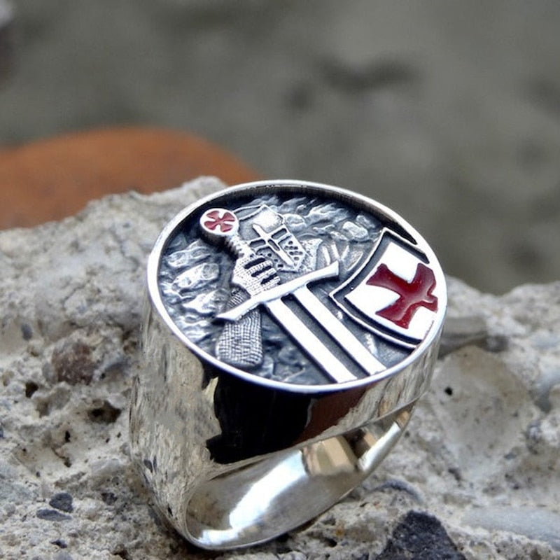 Lisslune | Mens Knights Templar Red Cross 316L Stainless Steel Rings for Men