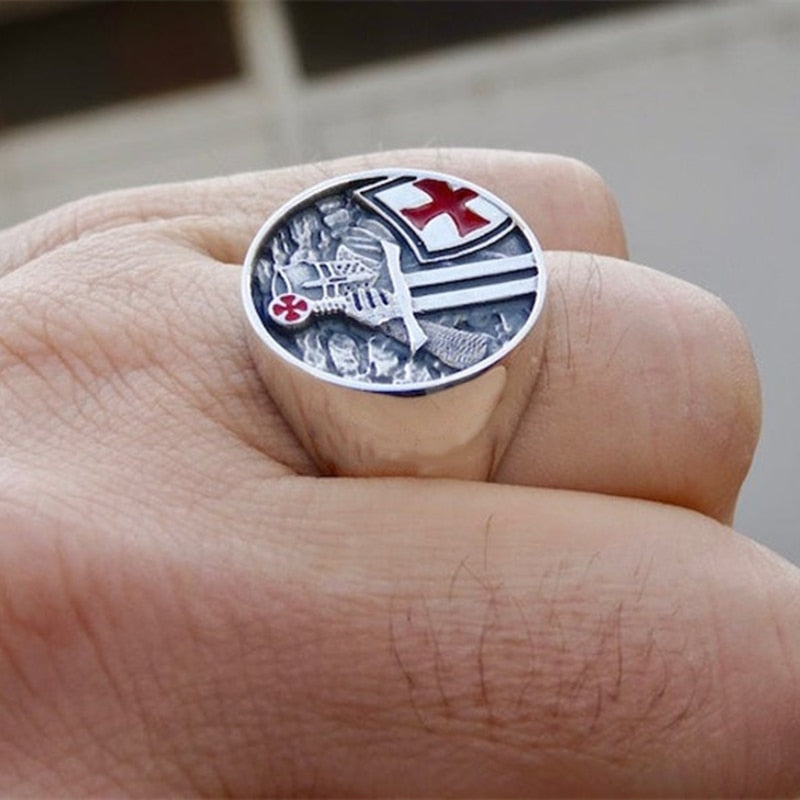 Lisslune | Mens Knights Templar Red Cross 316L Stainless Steel Rings for Men