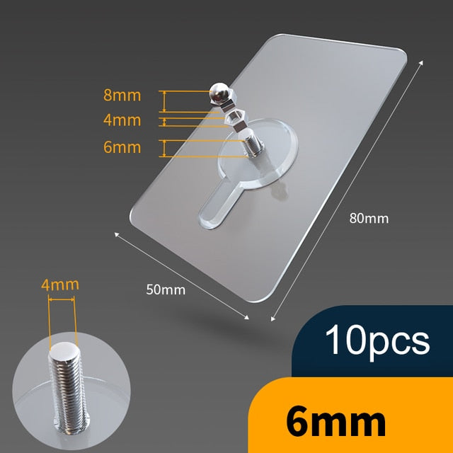 Lisslune | 10 pieces heavy-duty punch-free transparent adhesive hooks