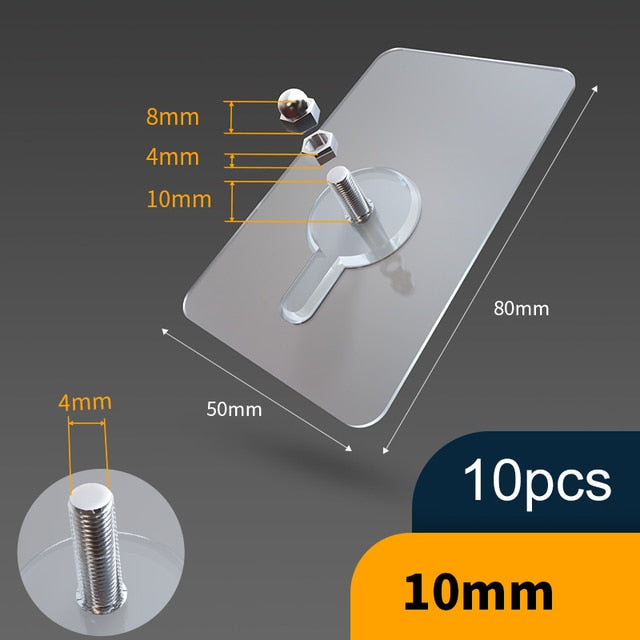 Lisslune | 10 pieces heavy-duty punch-free transparent adhesive hooks