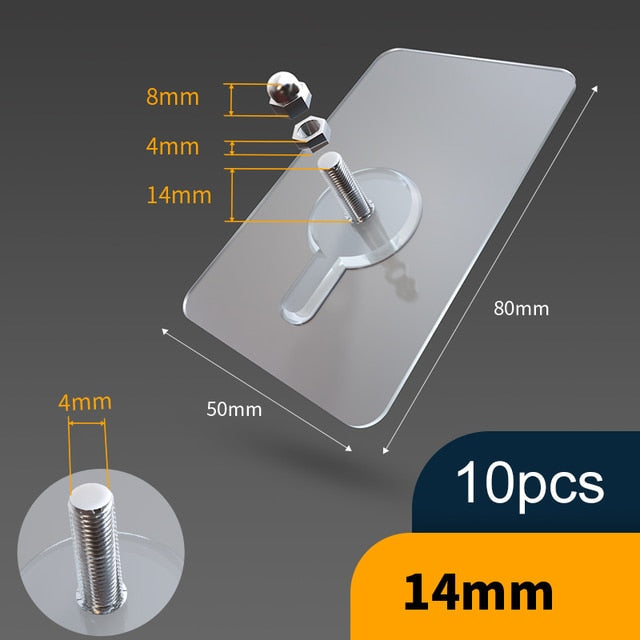 Lisslune | 10 pieces heavy-duty punch-free transparent adhesive hooks