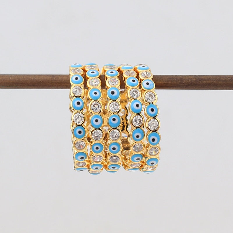 Lisslune | Bohemian Rainbow Evil Eye Rhinestone Filled Gold Rings