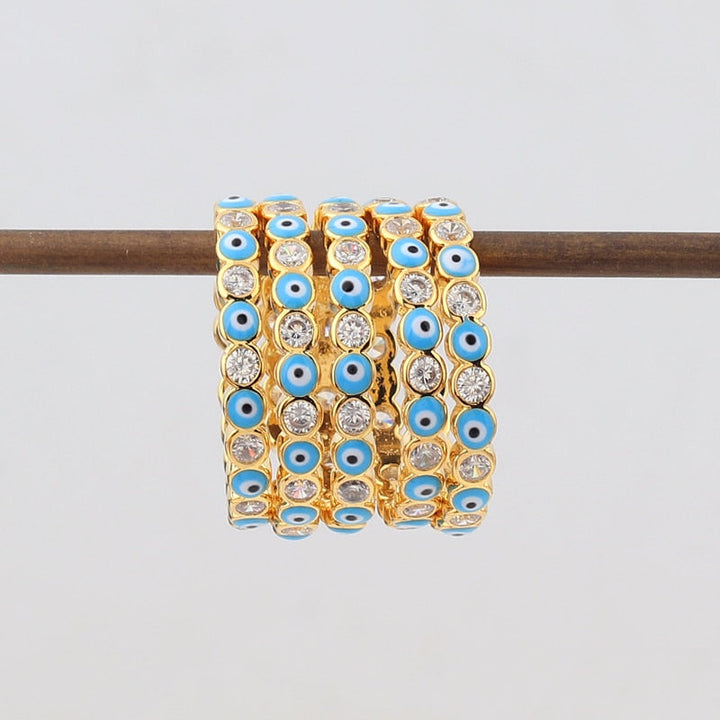 Lisslune | Bohemian Rainbow Evil Eye Rhinestone Filled Gold Rings