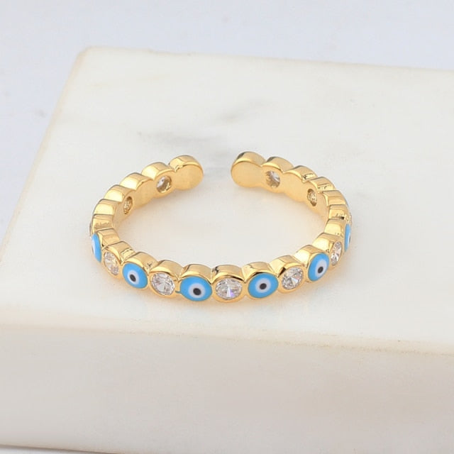 Lisslune | Bohemian Rainbow Evil Eye Rhinestone Filled Gold Rings