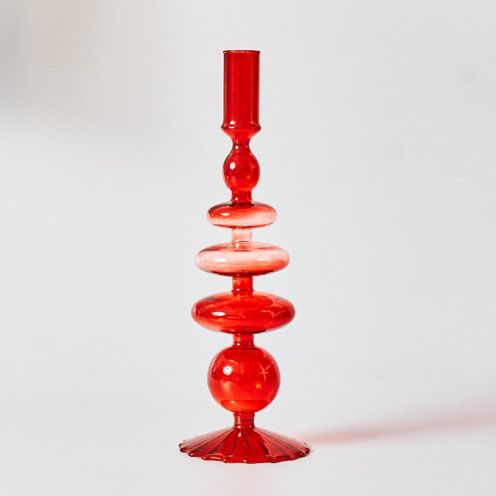 Lisslune | Cherry Red Glass Stick Candle Holder & Vases