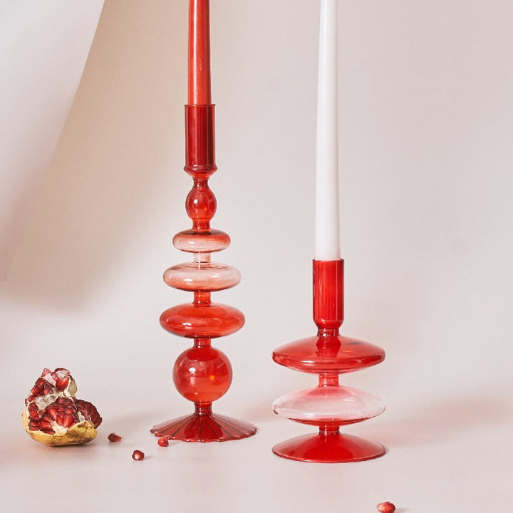 Lisslune | Cherry Red Glass Stick Candle Holder & Vases