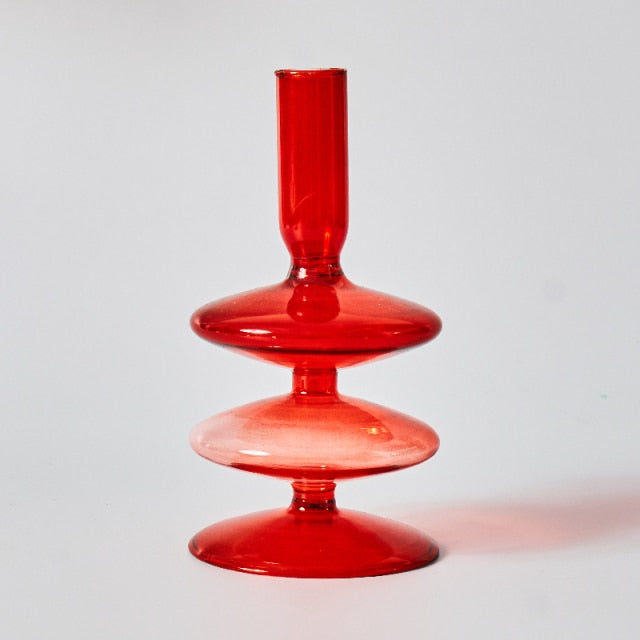 Lisslune | Cherry Red Glass Stick Candle Holder & Vases