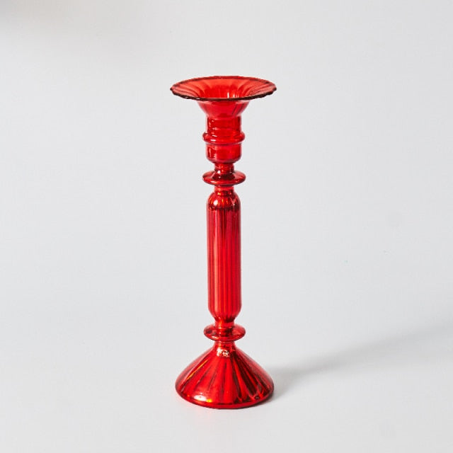 Lisslune | Cherry Red Glass Stick Candle Holder & Vases