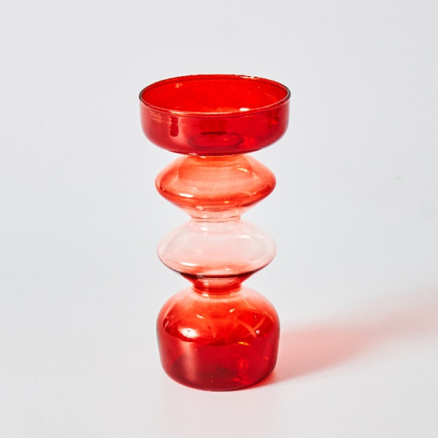 Lisslune | Cherry Red Glass Stick Candle Holder & Vases