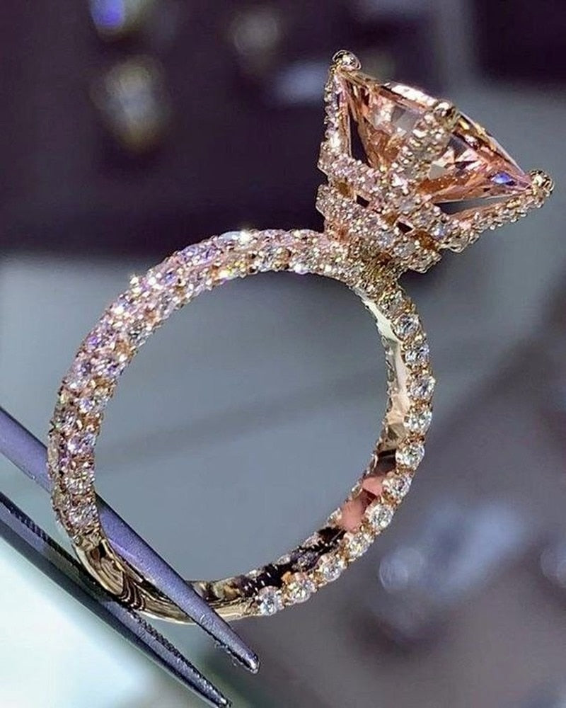 Lisslune | Luxury Fashion Rose Gold Filling Inlaid Zircon Crystal Wedding Rings