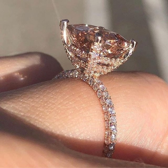 Lisslune | Luxury Fashion Rose Gold Filling Inlaid Zircon Crystal Wedding Rings