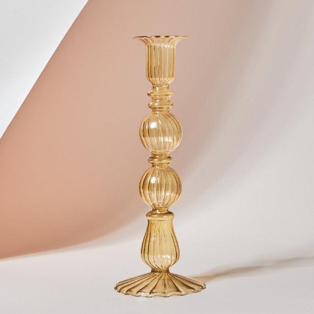 Lisslune | GlowCharm Pastel Glass Candle Holder | Decorative Candle Stands | Elegant Table Decor