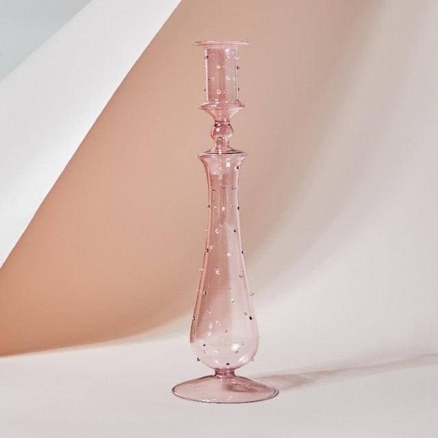 Lisslune | GlowCharm Pastel Glass Candle Holder | Decorative Candle Stands | Elegant Table Decor