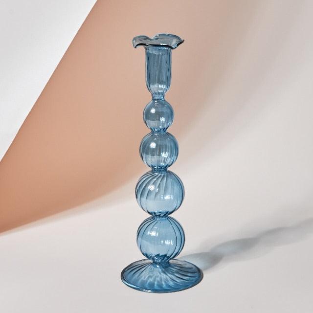 Lisslune | GlowCharm Pastel Glass Candle Holder | Decorative Candle Stands | Elegant Table Decor
