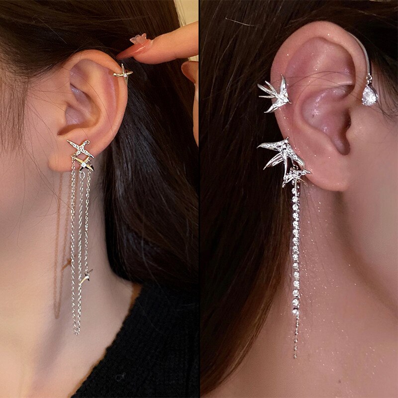 Lisslune | Animal Birds Tassel Women Earrings Clip Ear Cuff