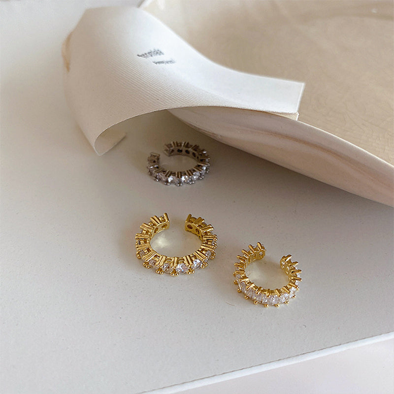 Lisslune | Gold Silver Color Full CZ Crystal Ear Cuff Clip on Earrings