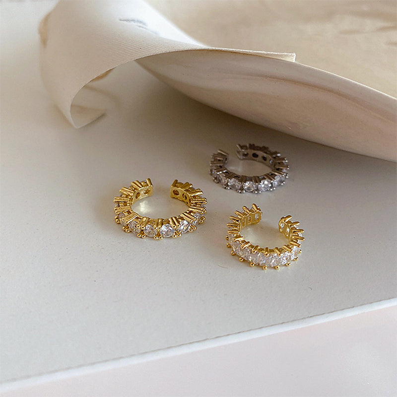 Lisslune | Gold Silver Color Full CZ Crystal Ear Cuff Clip on Earrings