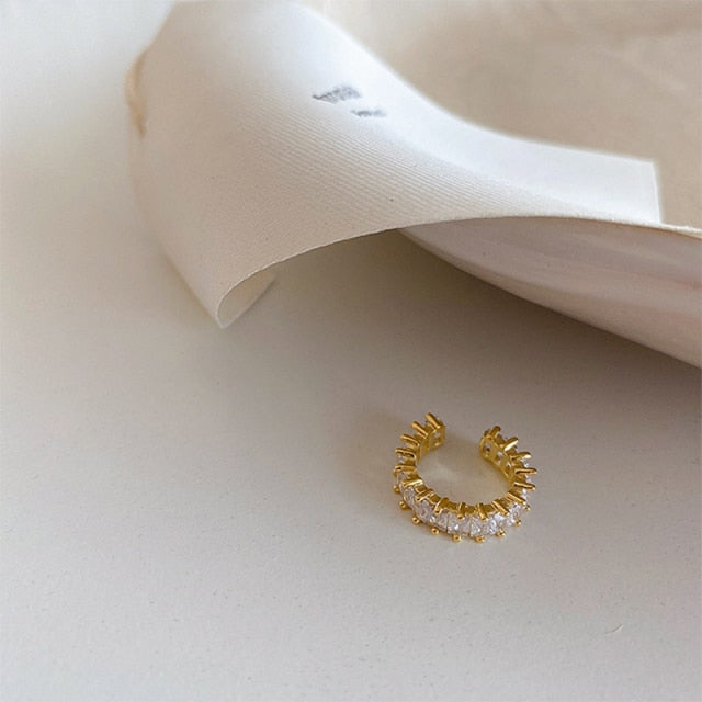Lisslune | Gold Silver Color Full CZ Crystal Ear Cuff Clip on Earrings