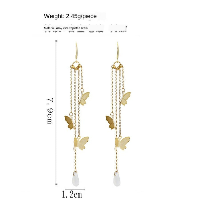 Lisslune | Korean Style Retro Super Fairy Butterfly Tassel Long Clip on Earrings