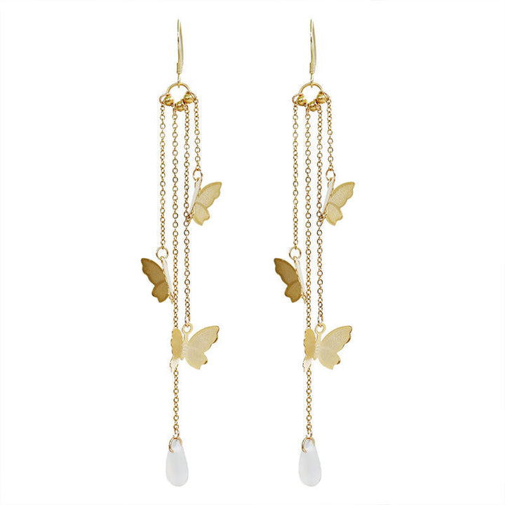 Lisslune | Korean Style Retro Super Fairy Butterfly Tassel Long Clip on Earrings