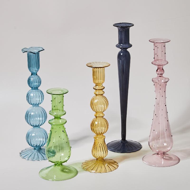 Lisslune | GlowCharm Pastel Glass Candle Holder | Decorative Candle Stands | Elegant Table Decor