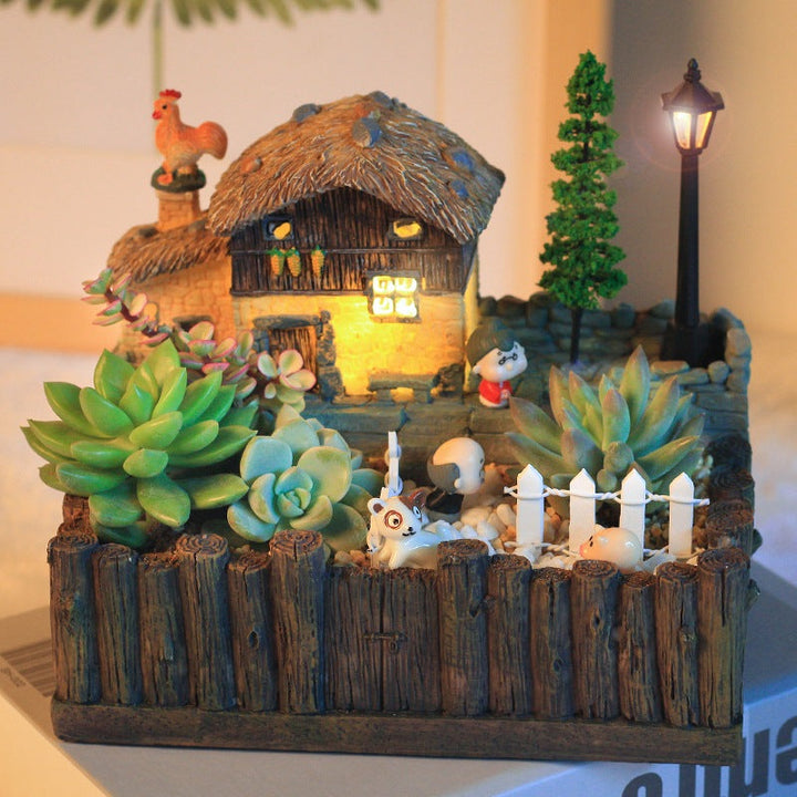 Lisslune | Resin Creative Landscape Cozy House Plants Vase