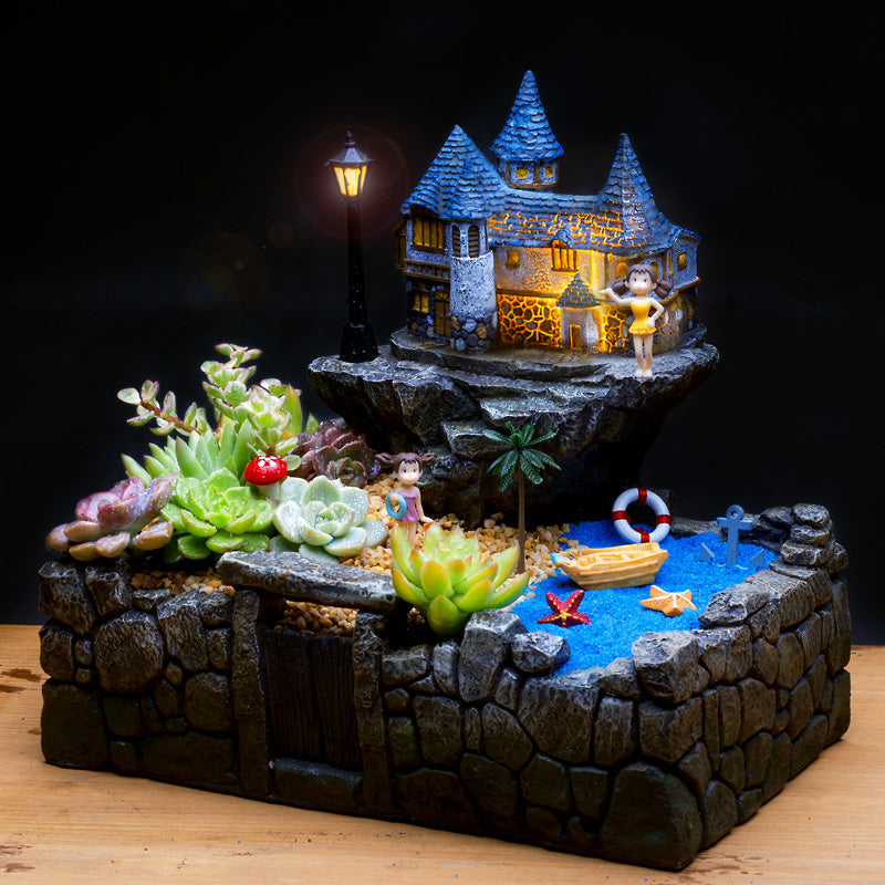 Lisslune | Resin Creative Landscape Cozy House Plants Vase
