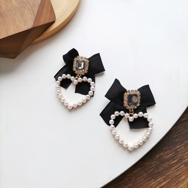 Lisslune | Korean Temperament Retro Rhinestone Bow Clip Earrings