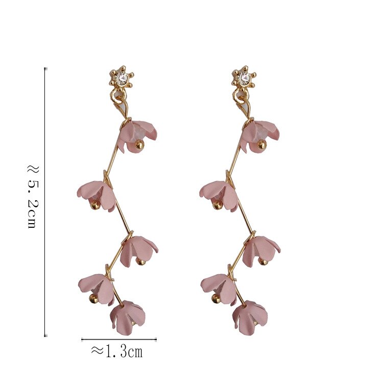 Lisslune | Long Rhinestone Crystal Pink Sakura Flower with Zircon Clip Earrings
