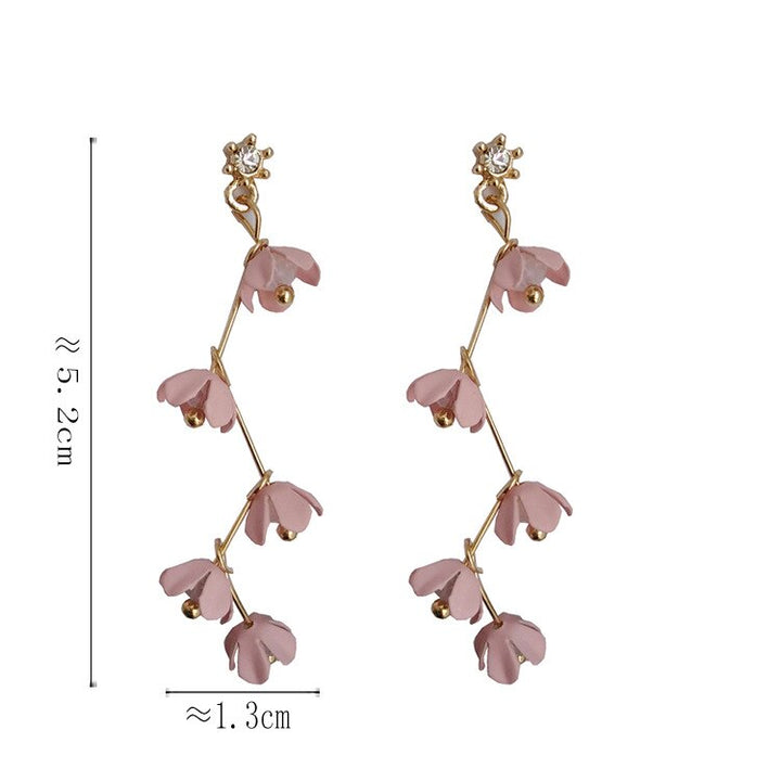 Lisslune | Long Rhinestone Crystal Pink Sakura Flower with Zircon Clip Earrings