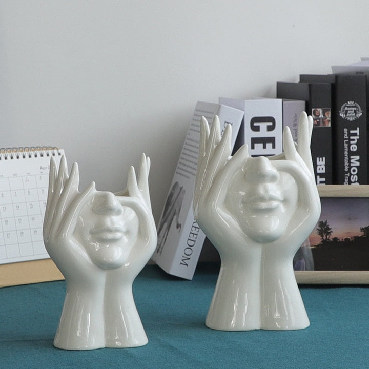 Lisslune | Ceramic Abstract  Human Face Flower Vase