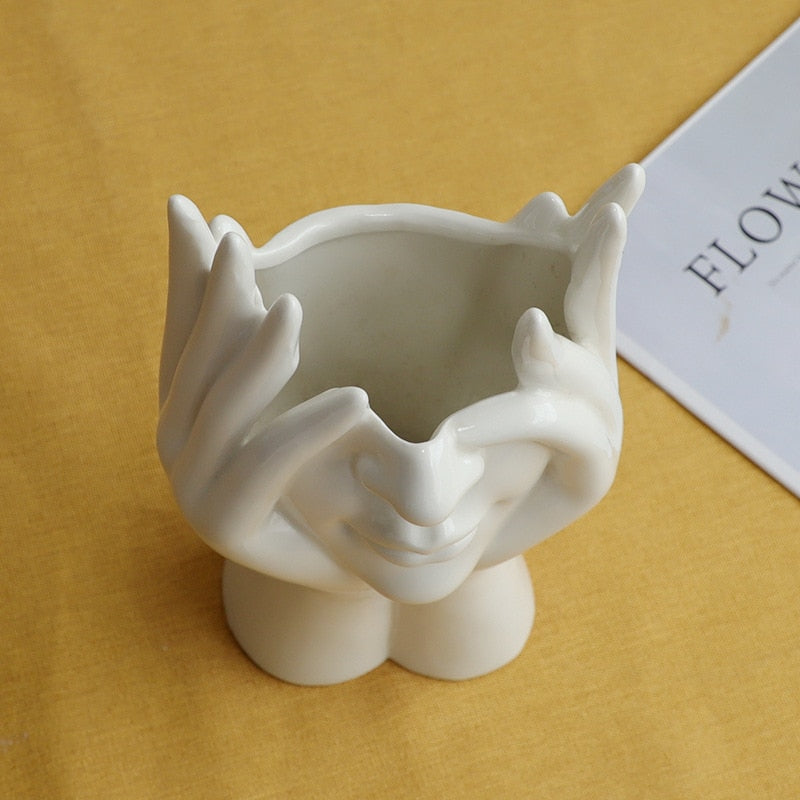 Lisslune | Ceramic Abstract  Human Face Flower Vase