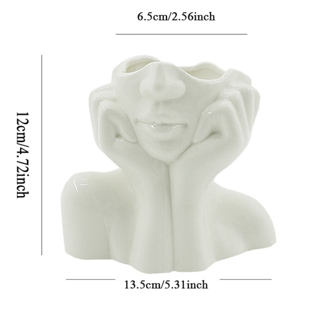 Lisslune | Ceramic Abstract  Human Face Flower Vase