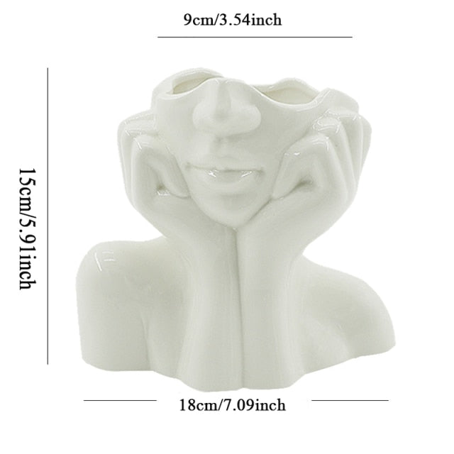 Lisslune | Ceramic Abstract  Human Face Flower Vase