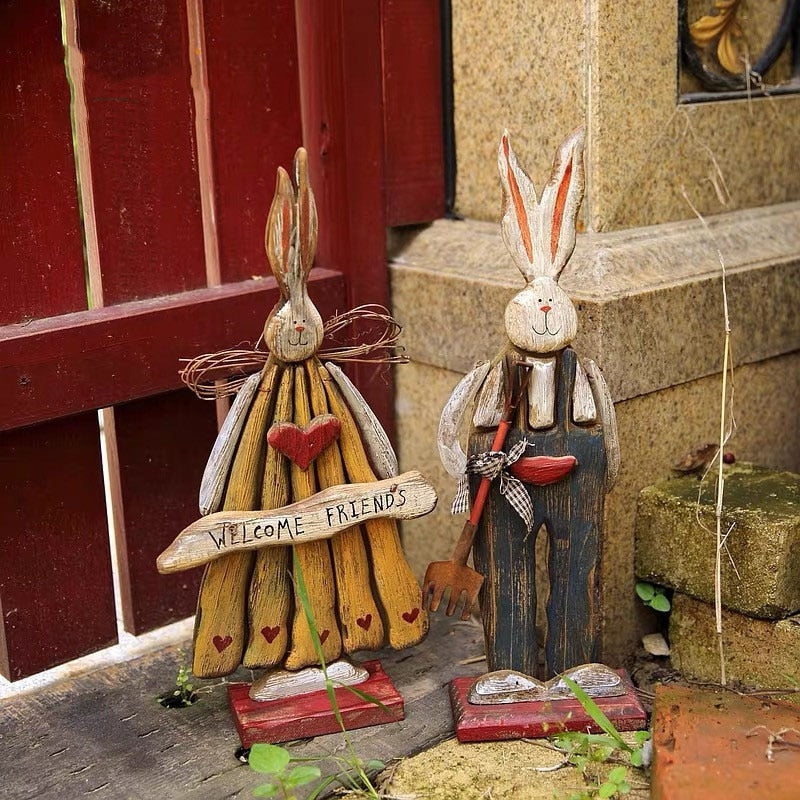 Lisslune | Wood Retro Easter Bunny Outdoor Ornament