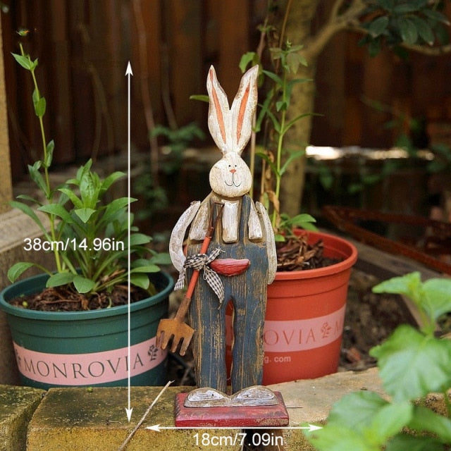 Lisslune | Wood Retro Easter Bunny Outdoor Ornament