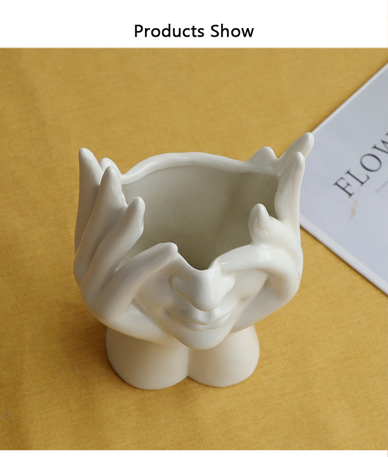 Lisslune | Ceramic Abstract  Human Face Flower Vase