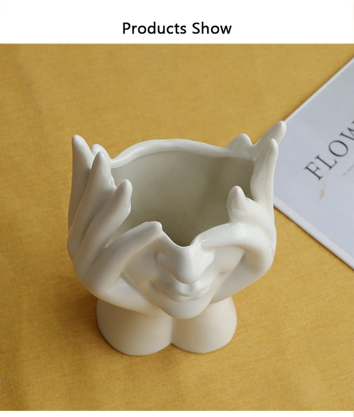 Lisslune | Ceramic Abstract  Human Face Flower Vase