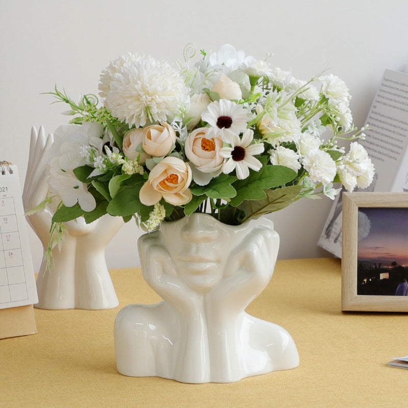 Lisslune | Ceramic Abstract  Human Face Flower Vase