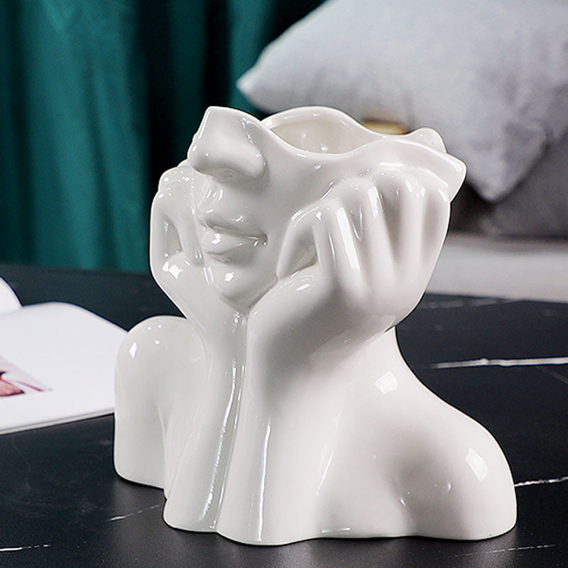 Lisslune | Ceramic Abstract  Human Face Flower Vase