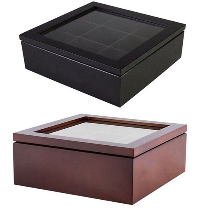 Lisslune | Large Grid Caddy Wood Tea Storage Box