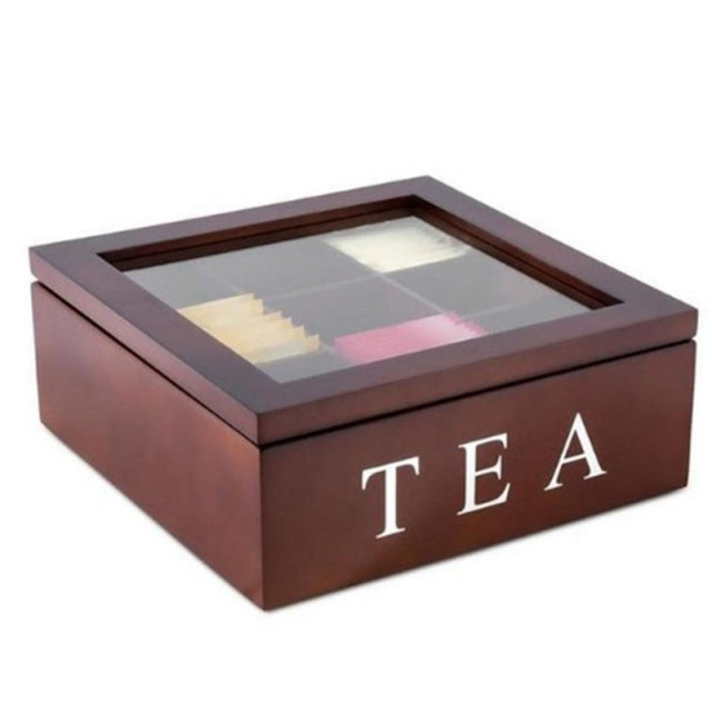 Lisslune | Large Grid Caddy Wood Tea Storage Box