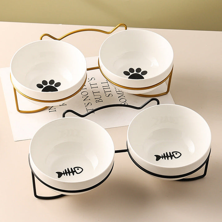 Lisslune | Low-threshold ceramic cat food bowl with stand