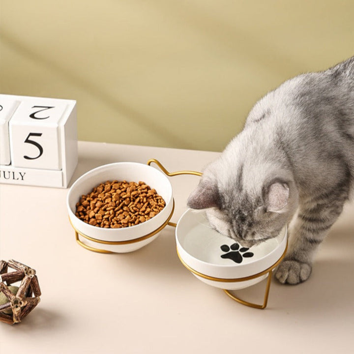 Lisslune | Low-threshold ceramic cat food bowl with stand