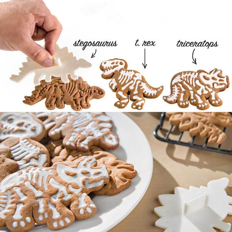 Lisslune | 3Pcs/set Cute Dinosaur Shaped Cookie Cutters Tools