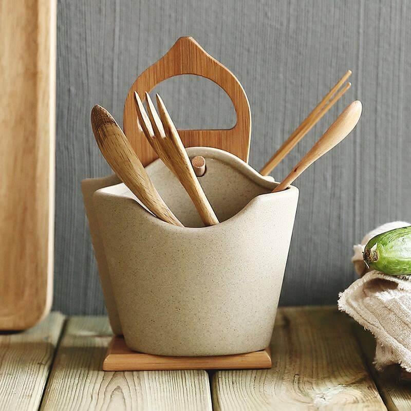 Lisslune | 2pcs Japan Style Ceramic Silverware Container